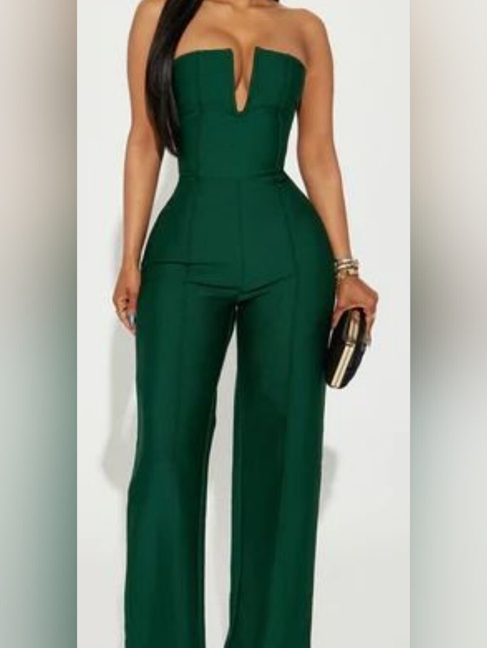 Fashion Nova Emerald Green Wide-Leg Jumpsuit Pants